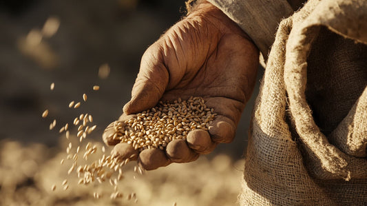 A farmer's hand scattering seeds, symbolizing the message of the Parable of the Sower.